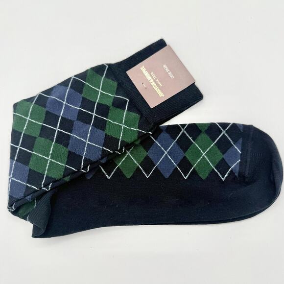 Johnston & Murphy Men's Argyle Socks Navy and Green 53% Cotton, 38% Nylon - Picture 1 of 6